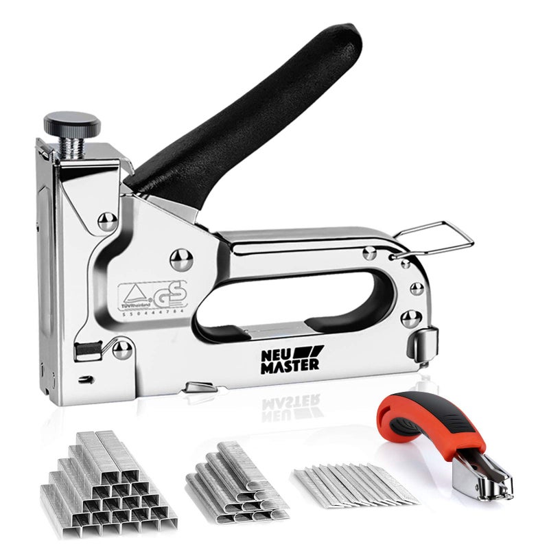 NEU MASTER 3 in 1 Staple Gun, Manual, Heavy Duty with Stapler Remover and 2000Pcs Staples for Upholstery, Fixing Material, Decoration, Carpentry, Furniture - Image 1
